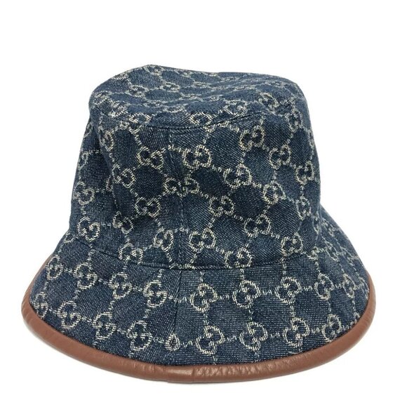 GUCCI 576371 GG Denim Bucket hat Hat cotton blue/Brown Unused